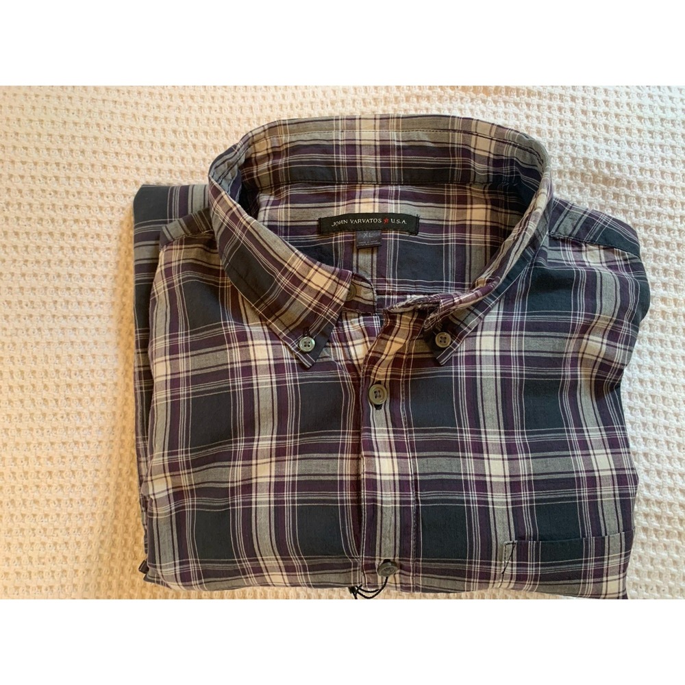 John Varvatos Men`s Blue Purple Button Up Plaid Long Sleeve Shirt / Size X-Large
